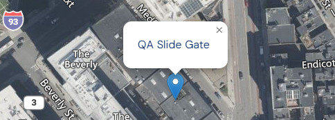 A map pin pop-up showing a link to the dashboard