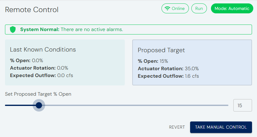 The Remote Control pane with a proposed target % open target